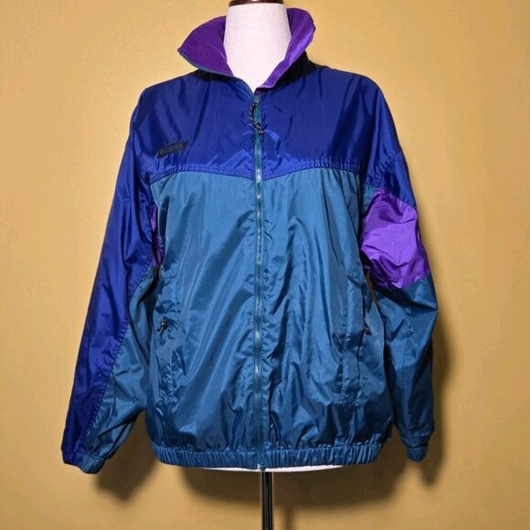 VTG Columbia Purple Green Blue Hooded Windbreaker Jacket Women M KL 3130 S5 - Picture 1 of 8